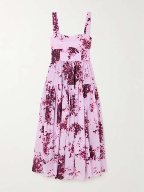 Tiered floral-print cotton midi dress