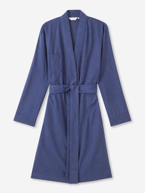 Derek Rose Women's Dressing Gown Balmoral 3 Brushed Cotton Navy