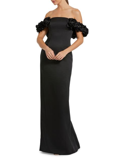 MAC DUGGAL Women's Satin 3D Flower Off-The-Shoulder Mermaid Gown - Black