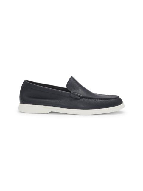 BOSS TUMBLED-LEATHER MOCCASINS WITH LOGO DETAIL