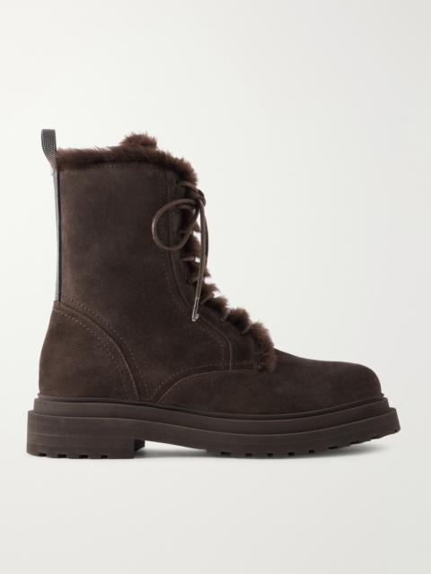 Brunello Cucinelli Bead-embellished Shearling-lined Suede Ankle Boots