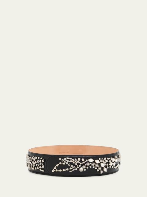 Alexander McQueen Sunflower Crystal Embroidered Leather Belt
