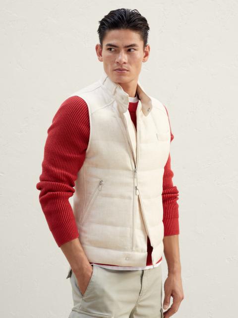 Brunello Cucinelli Linen, wool and silk diagonal biker-style down vest