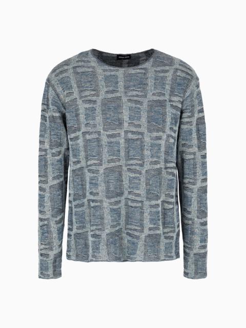 GIORGIO ARMANI Jacquard linen and virgin-wool blend crew-neck jumper