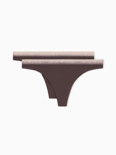 EMPORIO ARMANI 2-PACK THONG IN MICROFIBER JERSEY WITH A COTTON GUSSET