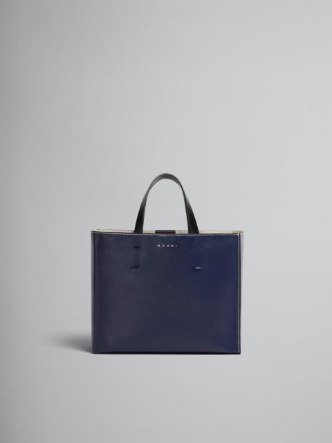 Marni MUSEO SOFT BAG IN BLUE AND GREY LEATHER
