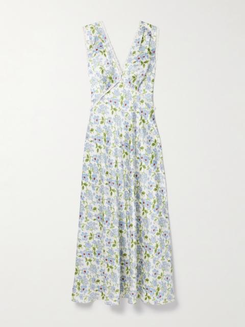 DÔEN Tahlia Lace-trimmed Floral-print Silk-charmeuse Midi Dress