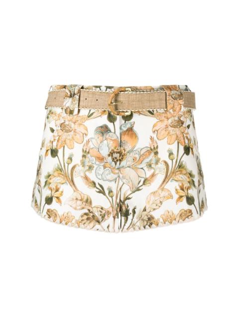 floral-print belted mini shorts