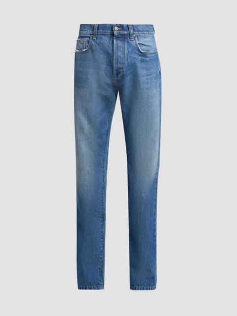 VERSACE Men's Stone-Washed Rigid Straight Jeans - Light Blue