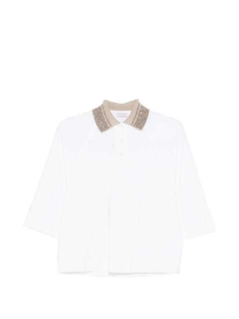 Brunello Cucinelli embellished-collar polo top