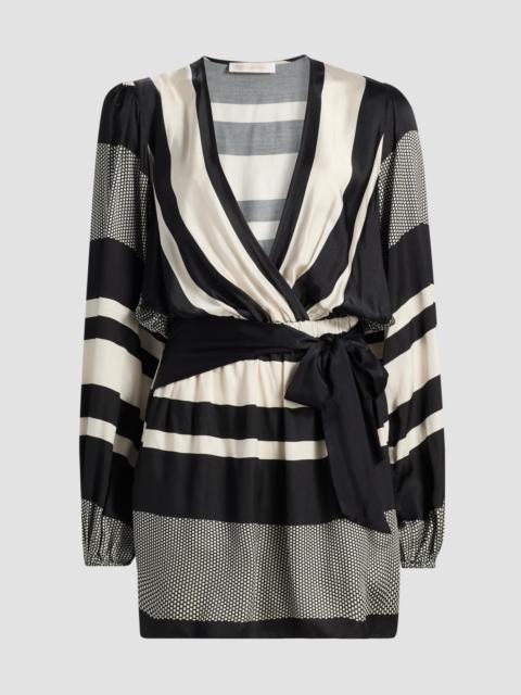 RAMY BROOK Women's Nina Printed Tie-Waist Mini Dress - Black Stripe Combo