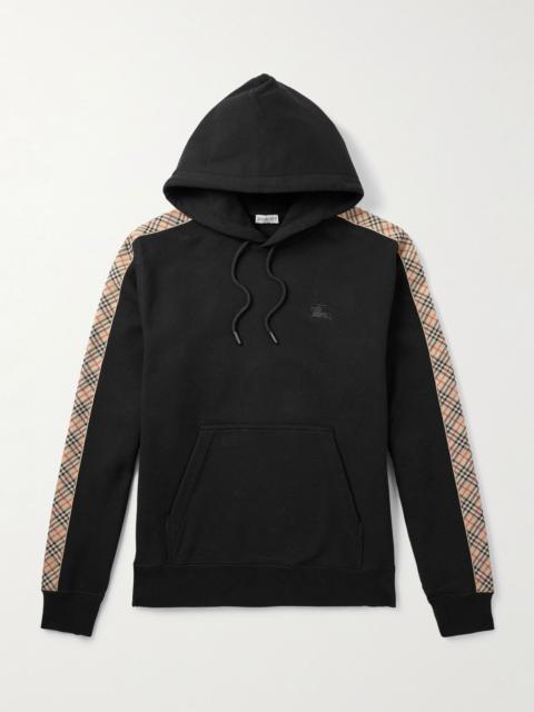 Burberry Checked Logo-Embroidered Cotton-Jersey Hoodie Black
