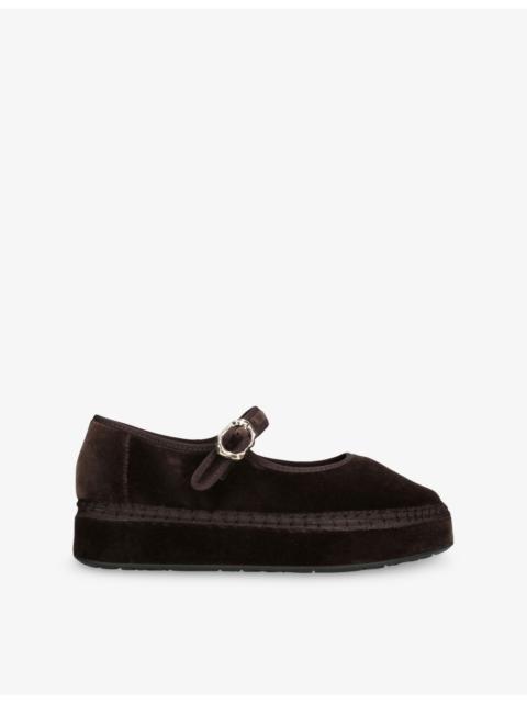 FLABELUS Double Truffle Cotton-Velvet Ballet Flats