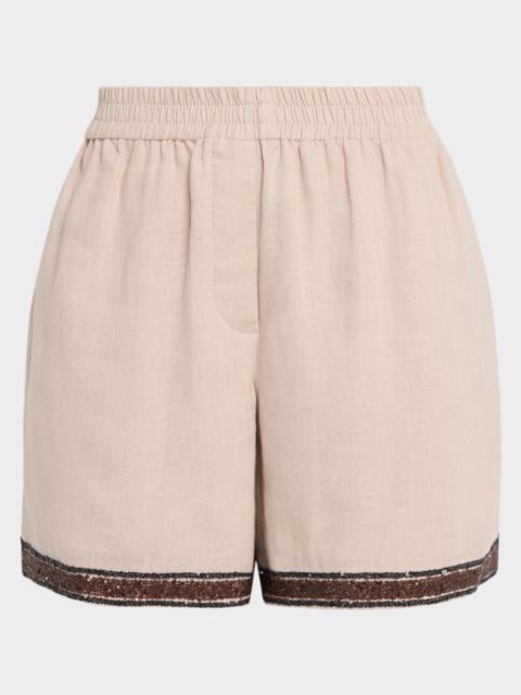 Brunello Cucinelli Paillette Embroidered Linen Bermuda Shorts