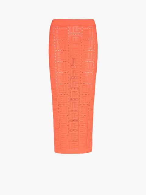 Balmain Mid-length dark orange eco-designed knit skirt with Balmain monogram