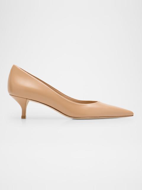 Stuart Weitzman Stuart Leather Kitten-Heel Pumps