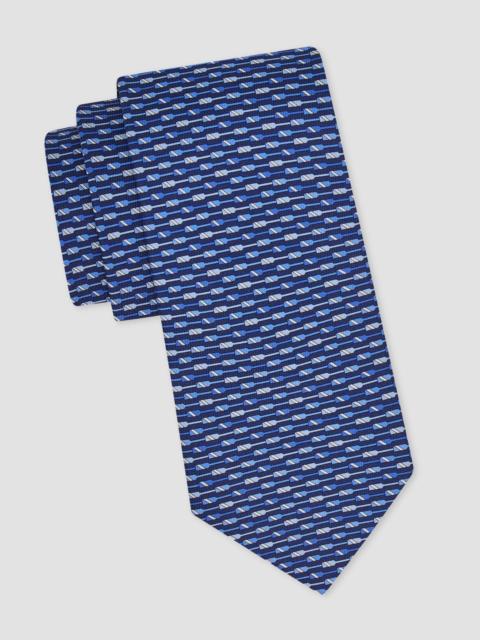 FERRAGAMO Men's Oar Print Silk Tie - Navy