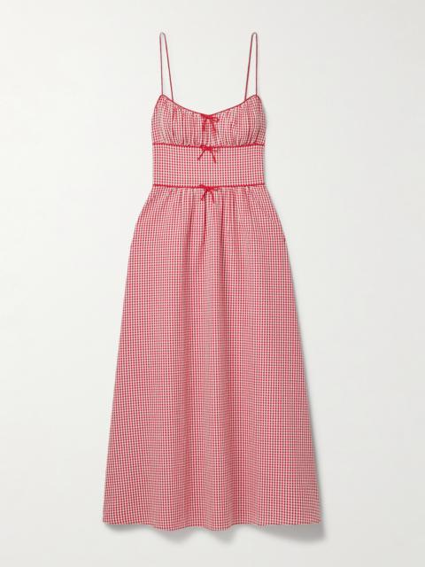 DÔEN Belline Bow-detailed Gingham Recycled-seersucker Midi Dress