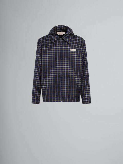 BLUE CHECKED WOOL AND COTTON OVERSHIRT