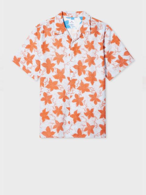 Paul Smith Pale Blue Orange 'Gentian Flower' Print Short-Sleeve Shirt