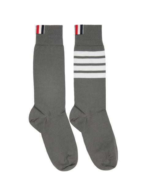 Thom Browne Gray Cotton 4-Bar Mid Calf Socks
