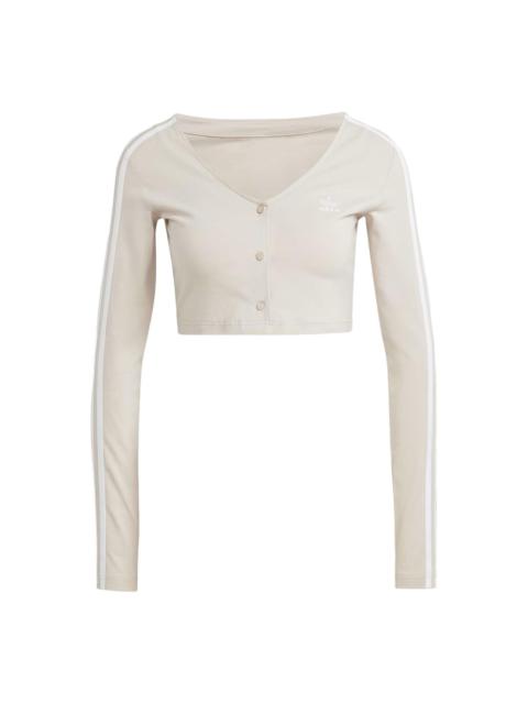 adidas (WMNS) adidas originals Adicolor Classics 3-Stripes Button Long Sleeve Tee 'Beige' II0708