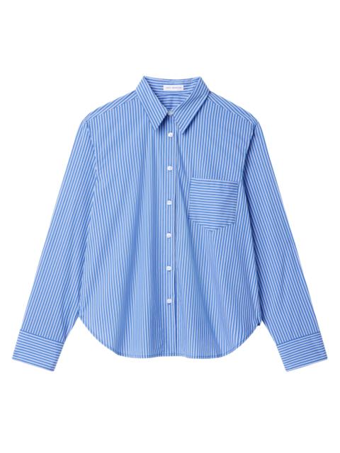 GOOD AMERICAN Women's Striped Poplin Cotton-Blend Shirt - Blue White Stripe
