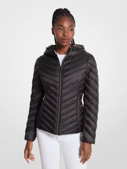 MICHAEL KORS Chevron Logo Print Quilted Nylon Reversible Jacket