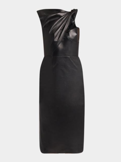 Alexander McQueen Twisted Bustier Leather Midi Pencil Dress