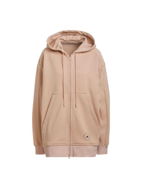 adidas (WMNS) adidas By Stella McCartney Logo Print Zip-Up Hoodie 'Beige' H59289