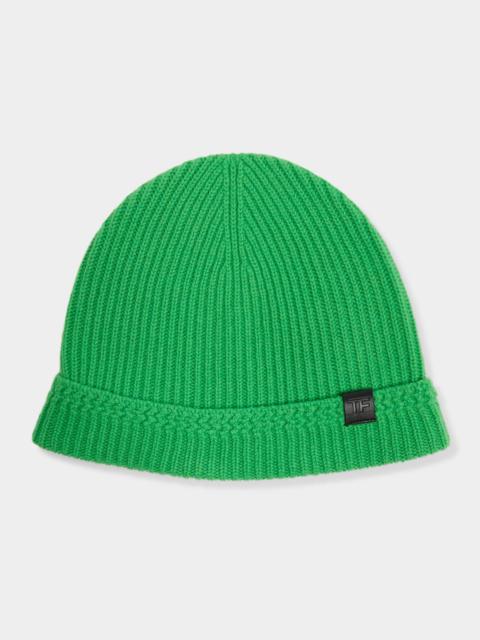 TOM FORD Men's Ribbed Cashmere TF-Tab Beanie Hat