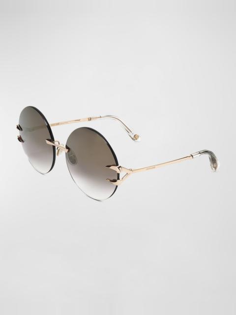 Roberto Cavalli Tiger Tooth Rimless Metal Round Sunglasses
