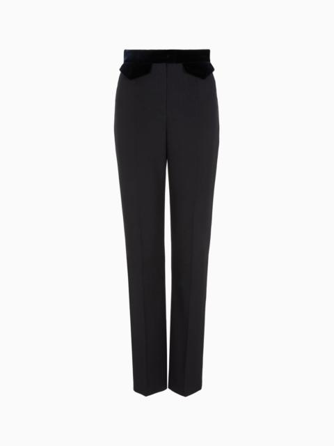 GIORGIO ARMANI Straight trousers in barathea virgin wool and velvet