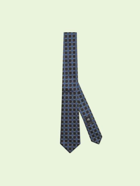 GUCCI Interlocking G square chain silk jacquard tie