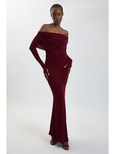KAREN MILLEN Drapey Crepe Off The Shoulder Ruched Detail Fishtail Maxi Dress