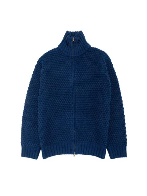 BEAMS PLUS Full Zip Popcorn Pattern Navy
