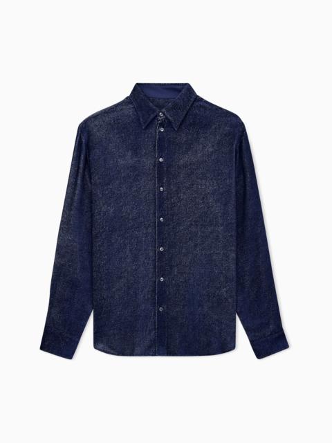 GIORGIO ARMANI SHIRT SILK-BLEND DEVORÉ VELVET TWILL DESIGN