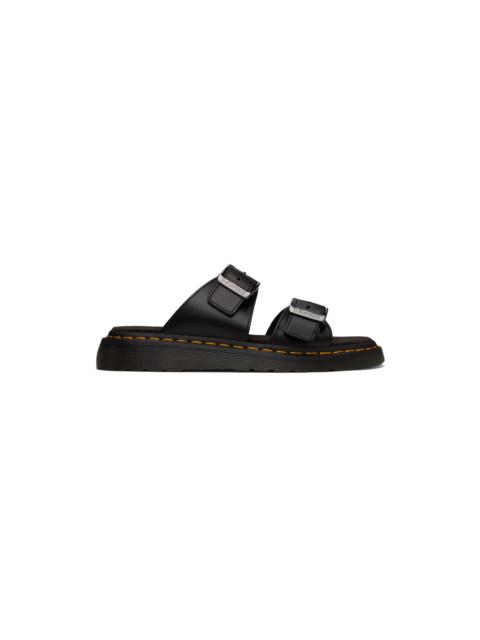 Black Josef Leather Buckle Slide Sandals