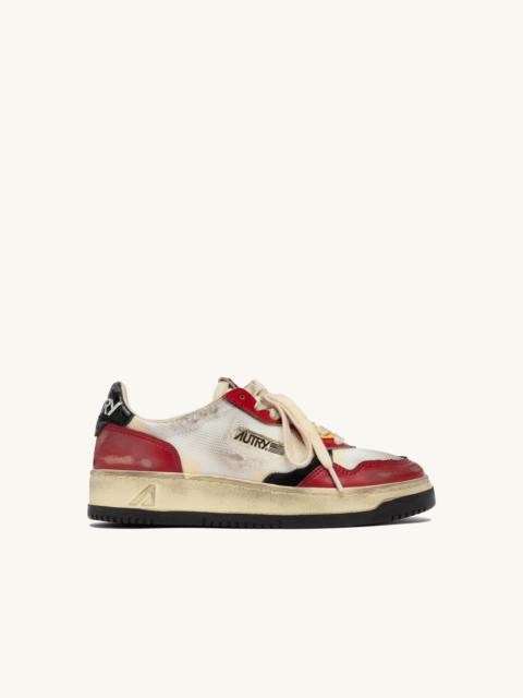 AUTRY MEDALIST LOW SUPER VINTAGE SNEAKERS IN RED AND MESH WHITE LEATHER