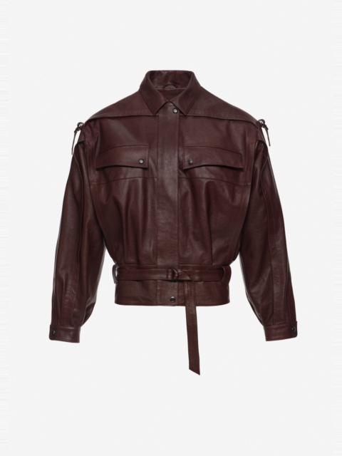 MAGDA BUTRYM Oversized belted leather jacket in burgundy