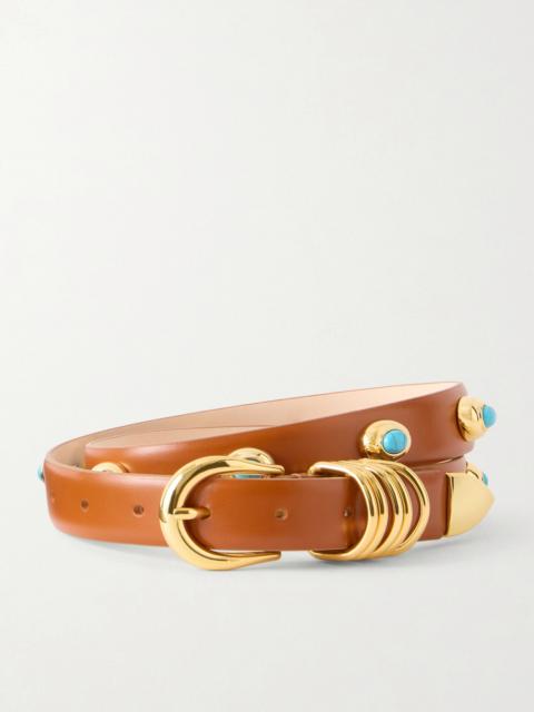 DÉHANCHE Hollyhock Stone Turquoise-embellished Leather Belt