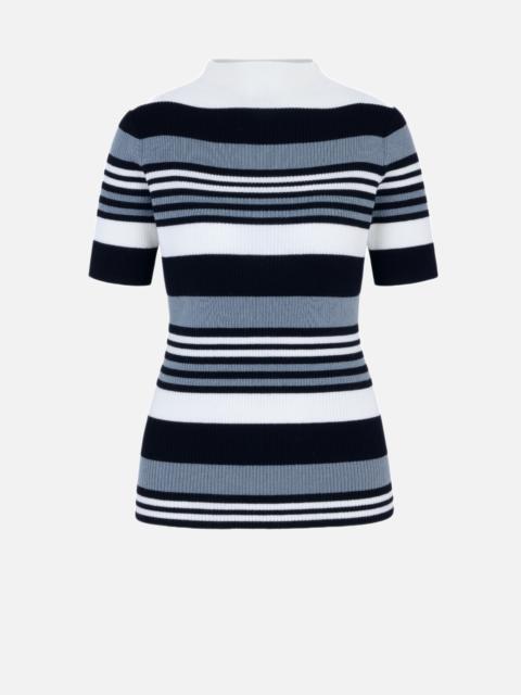 EMILIA WICKSTEAD Toma Knit Top in Grey, Black & White Merino Wool
