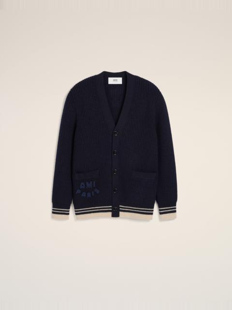 AMI Paris NAVY WOOL RIBBED SWEATER