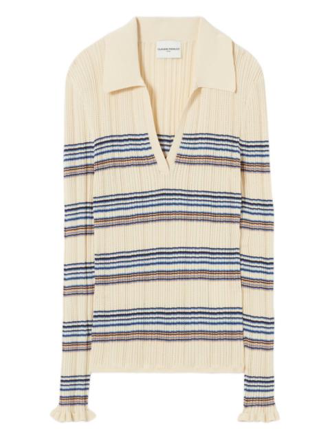 Claudie Pierlot striped ruffled polo top