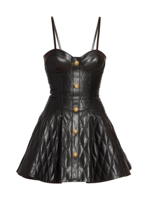 Balmain Women's Quilted Leather Bustier Minidress - Noir