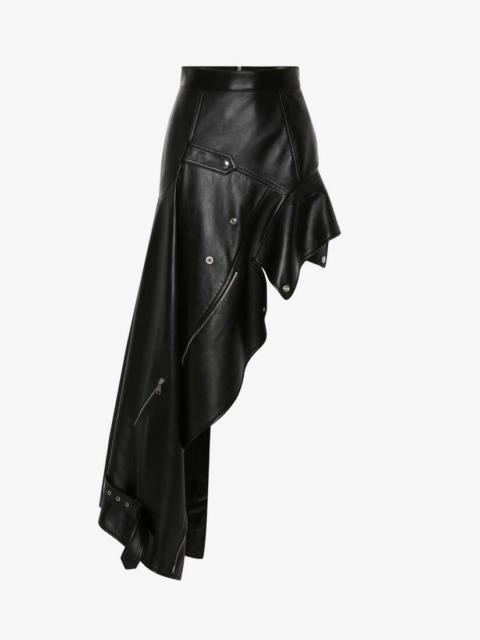 Women's Asymmetric Drape Biker Leather Skirt in Black