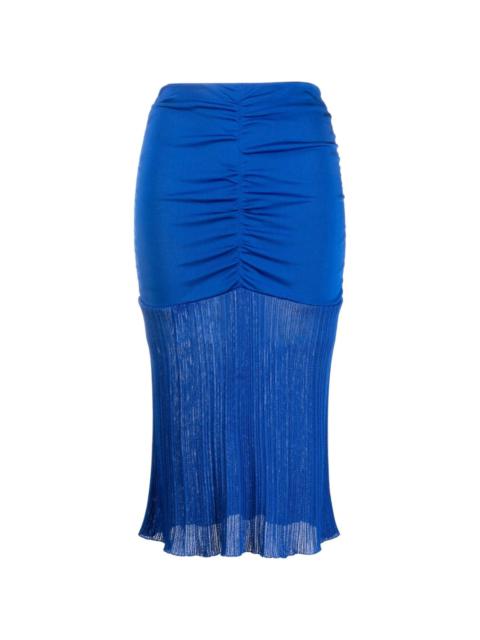 high-waisted ruched midi skirt