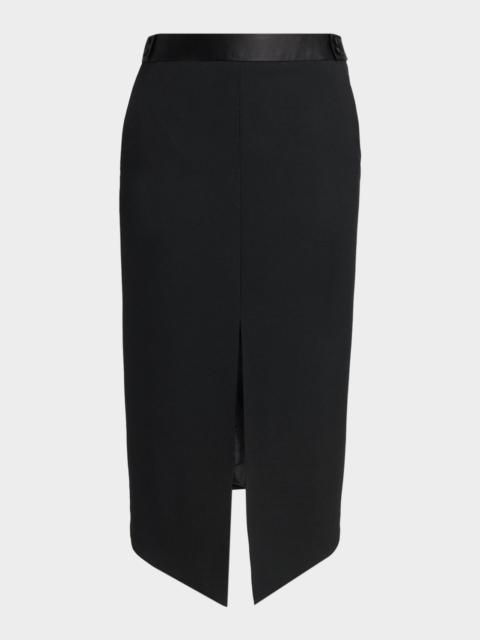 TOM FORD Satin-Trim Wool High-Low Slit Skirt