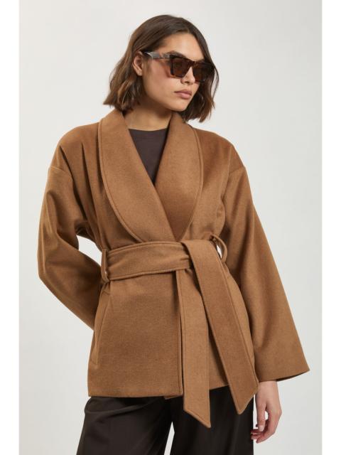 KAREN MILLEN Brushed Wool Belted Wrap Tailored Short Coat