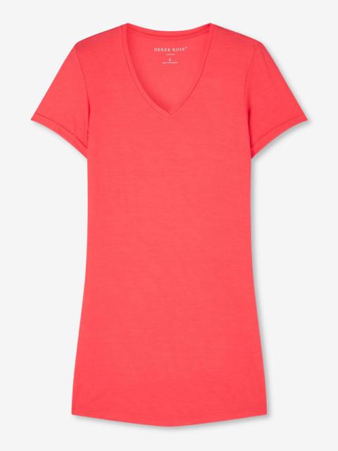 Derek Rose Women's V-Neck Sleep T-Shirt Lara Micro Modal Stretch Watermelon Pink